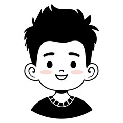 Smiling minimal boy avatar in black and white isolated on white background. Perfect for profile photos, social media branding, messaging apps, stickers, websites and friendly user interface designs.