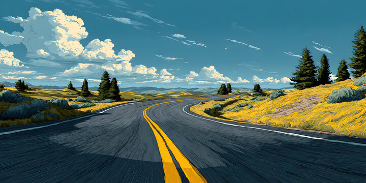 Straight and winding road road. Seamless asphalt roads template. Highway or roadway background. Vector illustration.