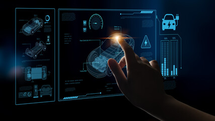 Technical layout of electric vehicle showing battery system, power control, traction motor, charging interface, and integration with renewable and smart energy sources Latch