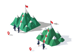 Isometric people planning route to target &ndash; step‑by‑step goal strategy illustration