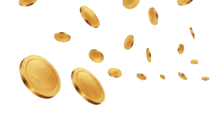 Falling gold coins transparent background cutout png