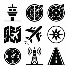 Bold Solid Black Aviation, Navigation & Travel Icon Set