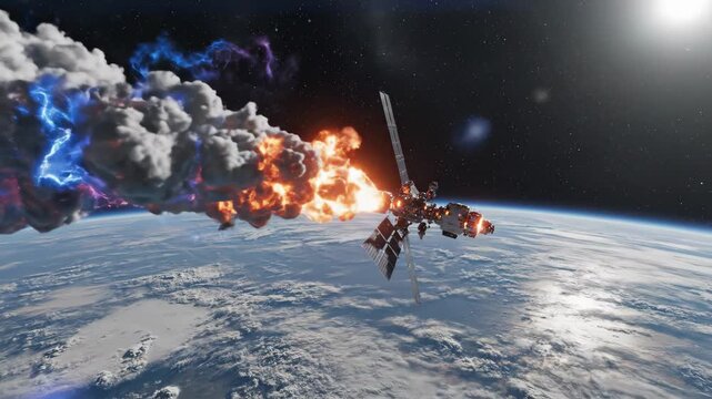 Space Station Exploding Above Earth's Atmosphere
