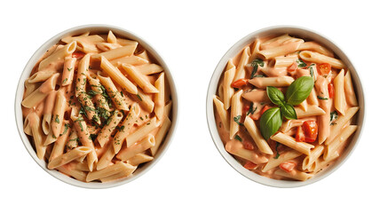 Indulge in creamy penne pasta perfection, a tempting culinary creation with fresh herbs and vibrant tomatoes, perfect for food blogs and delicious dinner inspiration