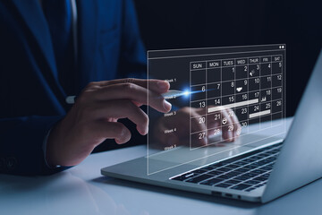 Business Plan Calendar Agenda work schedule and Project management concept, Businessman manages...