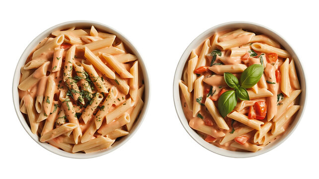 Indulge in creamy penne pasta perfection, a tempting culinary creation with fresh herbs and vibrant tomatoes, perfect for food blogs and delicious dinner inspiration