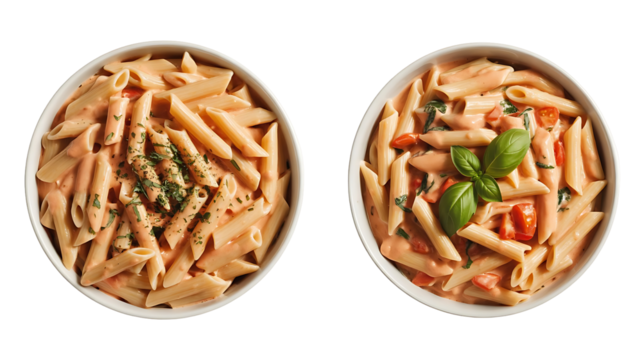 Indulge in creamy penne pasta perfection, a tempting culinary creation with fresh herbs and vibrant tomatoes, perfect for food blogs and delicious dinner inspiration
