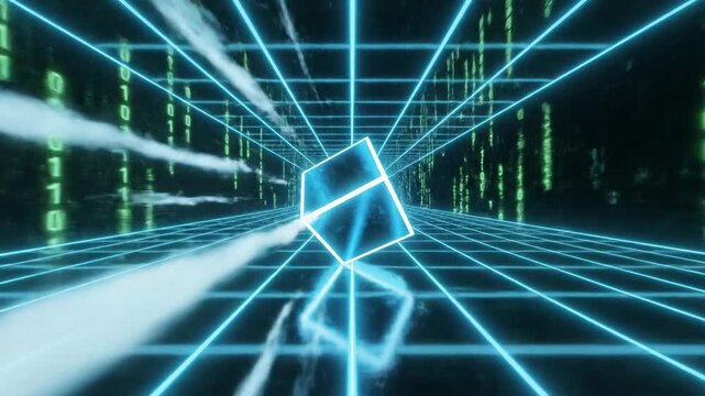 Abstract digital cube and grid lines visualization for technology and data concepts