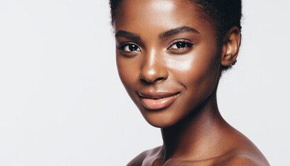 Beautiful dark-skinned woman with smooth skin and a natural smile, close-up portrait