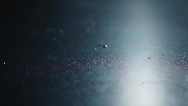 Shattered glass particles floating in a dark, blurred, and abstract environment
