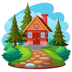 House in forest cartoon illustration