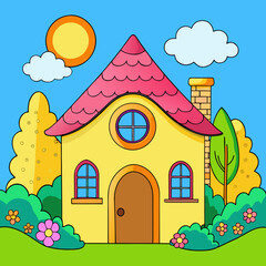 House in a sunny fairytale landscape