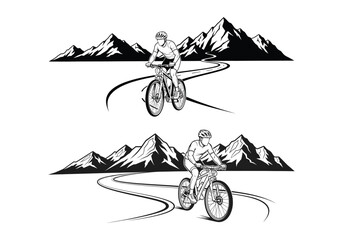 Winding Mountain Bike Trail Rider Silhouette &ndash; Outdoor Cycling Vector