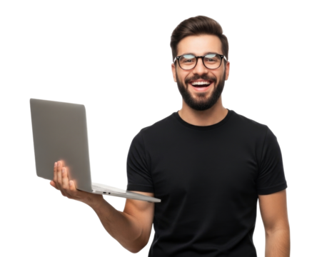 Man with laptop transparent background cutout png
