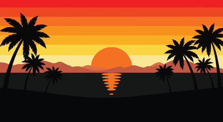 Stunning island sunset with palm trees creating a tropical getaway