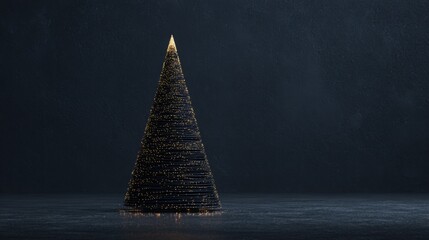 Elegant cone-shaped structure adorned with sparkling lights in dark setting.