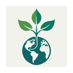 Green sprout growing from planet Earth with leaves Keywords: earth, planet, globe, sprout, plant, growth, leaves, green, nature, ecology