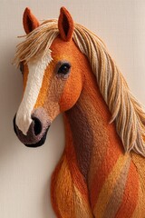 Portrait of a horse in a knitted style in warm tones