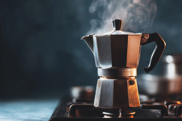 Brewing authentic Italian coffee with a Moka pot on a stovetop for a rich aroma and taste perfect for early mornings and cozy moments