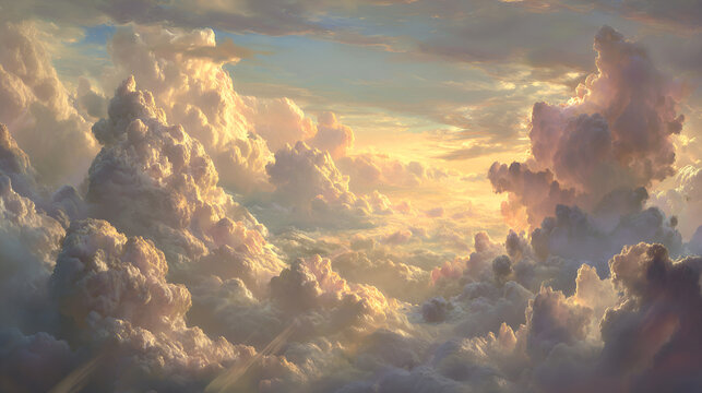 3D rendering of sky, sea of clouds and sunrise illustration material
 - Powered by Adobe