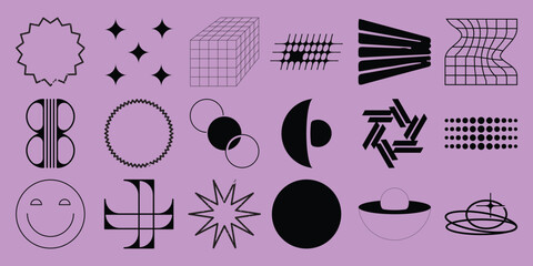 Abstract Geometric Shapes and Symbols on a Lavender Background