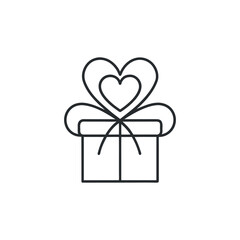 “Minimalist gift box icon where the top ribbon loops into a heart shape, clean thin outline, white background.”