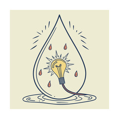 Light Bulb Inside a Water Drop Symbolizing Innovation and Ideas in Water Conservation Keywords: light bulb, water drop, idea, innovation, concept