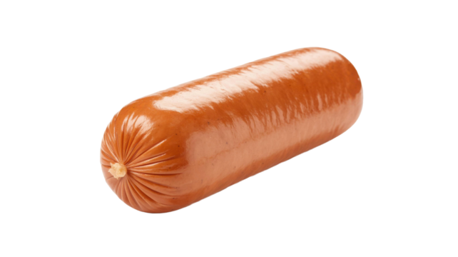 Large smoked sausage link isolated on transparent background