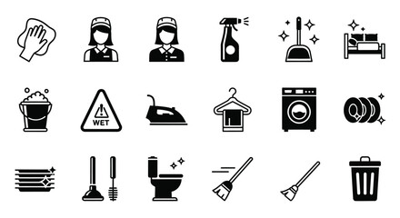 Professional cleaning service icons for spotless home and workplace bliss