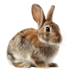 Fototapeta premium Cute brown rabbit isolated on transparent background, highlighting soft fur texture, adorable expression, wildlife species, and symbols of gentleness, pets, and natural habitats.