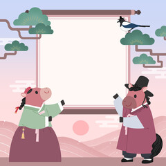 Korean New Year 2026 Celebration with Cute Horse Characters