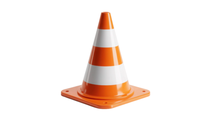 Orange and white traffic cone isolated on transparent background