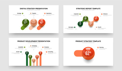 Company Visualization Three Four Five One Element Graph Slide Layout Vector Illustration Set. Financial Proposal 3 4 5 1 Option Infographic Slideshow Template Collection.