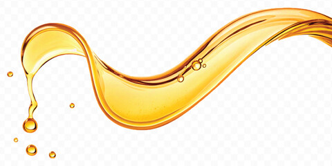 abstract smooth liquid cooking, engine, olive oil and honey splashing with droplets in curve style isolated on white background