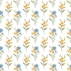 Seamless pattern, blue flower background with watercolor bouquets. Repeat fabric wallpaper print texture. Perfectly for backdrop, wrapped paper.