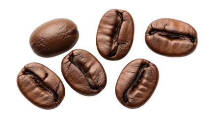 Six coffee beans transparent background cutout png