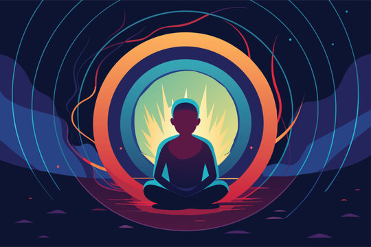 Find inner peace with mindful meditation and yoga as you discover your spiritual journey, enhanced with calming energy and vibrant abstract design.