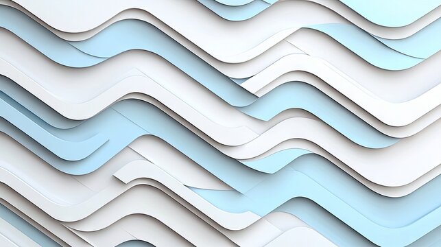 An abstract background composed of overlapping wavy layers in soft blue and white, creating a sense of depth and gentle movement.