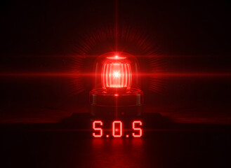 red flashing SOS beacon light, simple universal emergency visual, dark background 