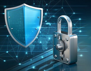 Digital Security Shield and Padlock