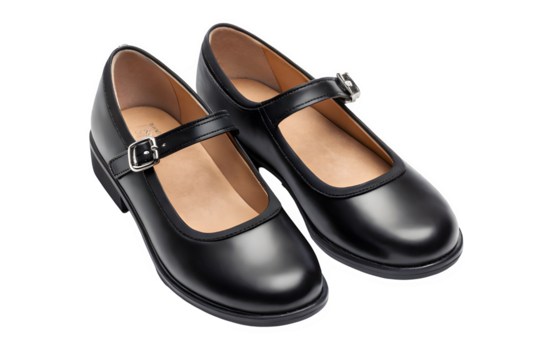 pair of black women leather shoesbon transparent 