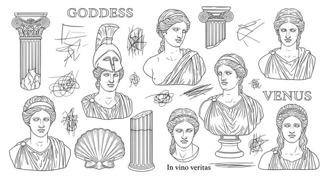 Goddess hand drawn sketch collection