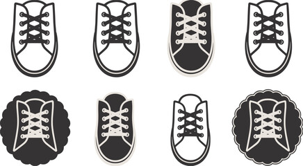 Sneakers And Lace Up Shoes Icons With Scalloped Borders footwear