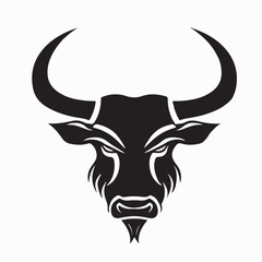 Bull Head Front Silhouette Logo Design Vector on white background