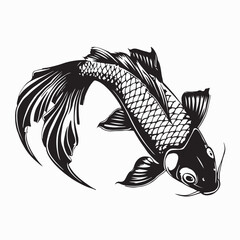 Traditional Japanese Koi Fish Vector in Black and White