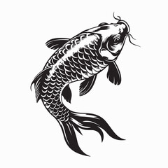 Japanese Koi Carp Black and White Vector isolated on white background