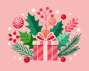 Gift with christmas holiday decorations