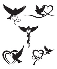 Valentine Day Dove Heart Silhouette Set for Romantic Designs.