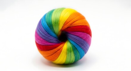 Naklejka premium Rainbow yarn ball bright colors wool fiber craft knitting crochet vibrant spectrum isolated white