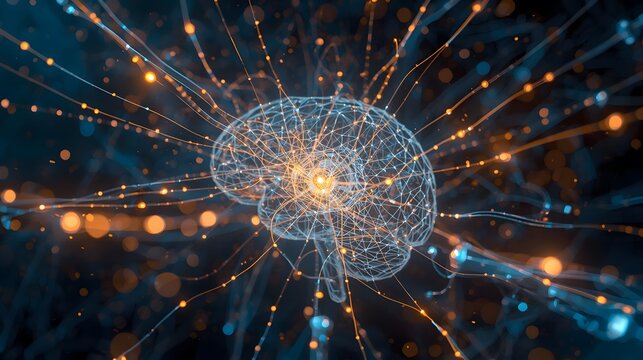 Artificial intelligence brain concept with neural network connections and technology background depicting digital data and computer science with innovative thinking concept
